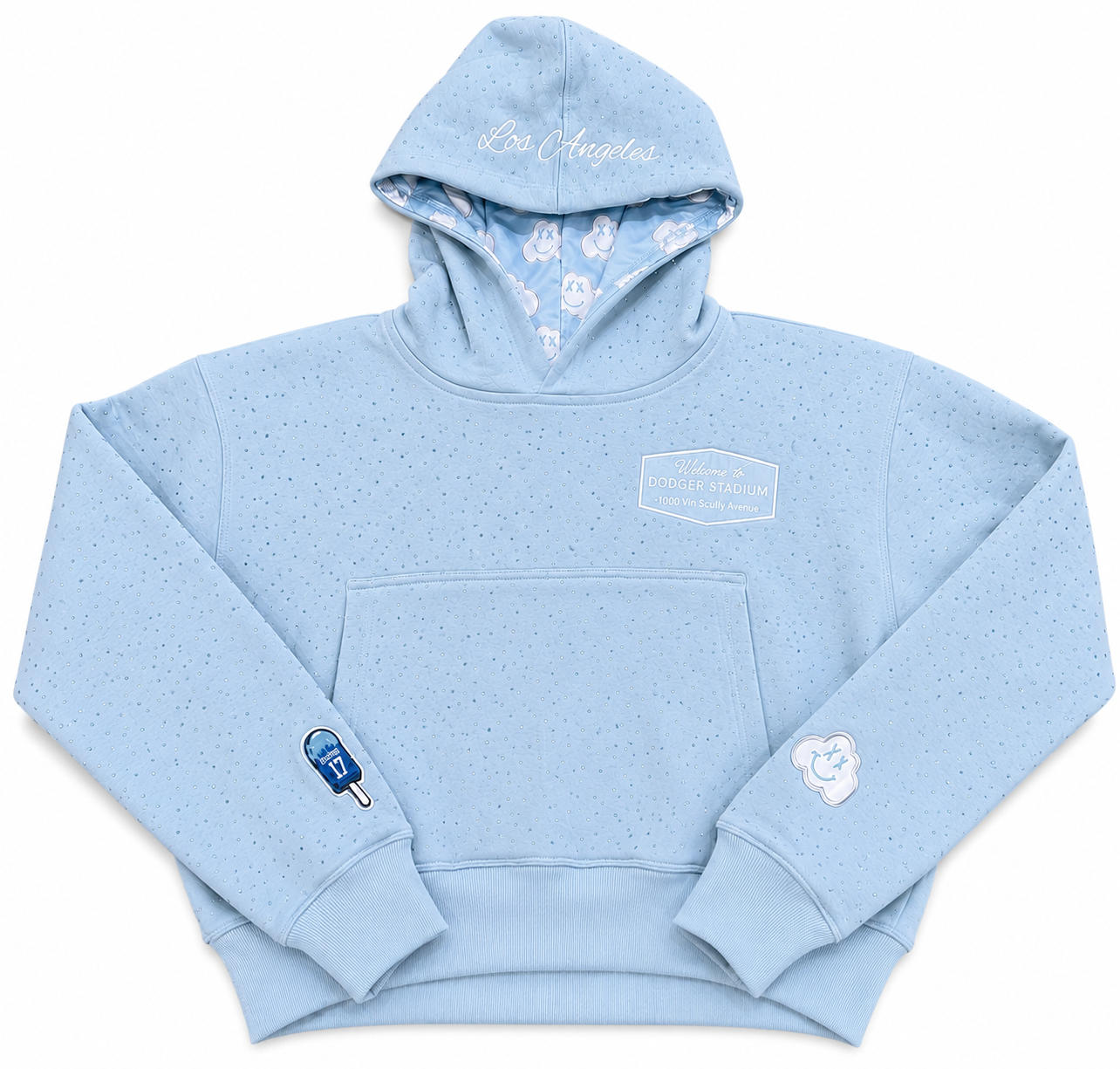 Welcome To Dodgers Stadium Blinged Out Melting Crop Top Hoodie