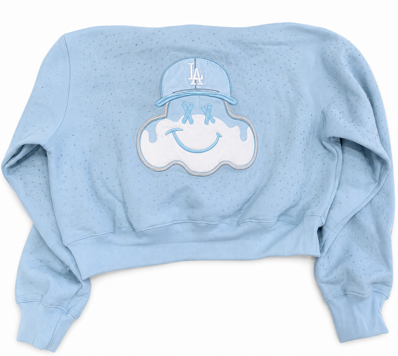 Welcome To Dodgers Stadium Blinged Out Melting Crop Top Hoodie