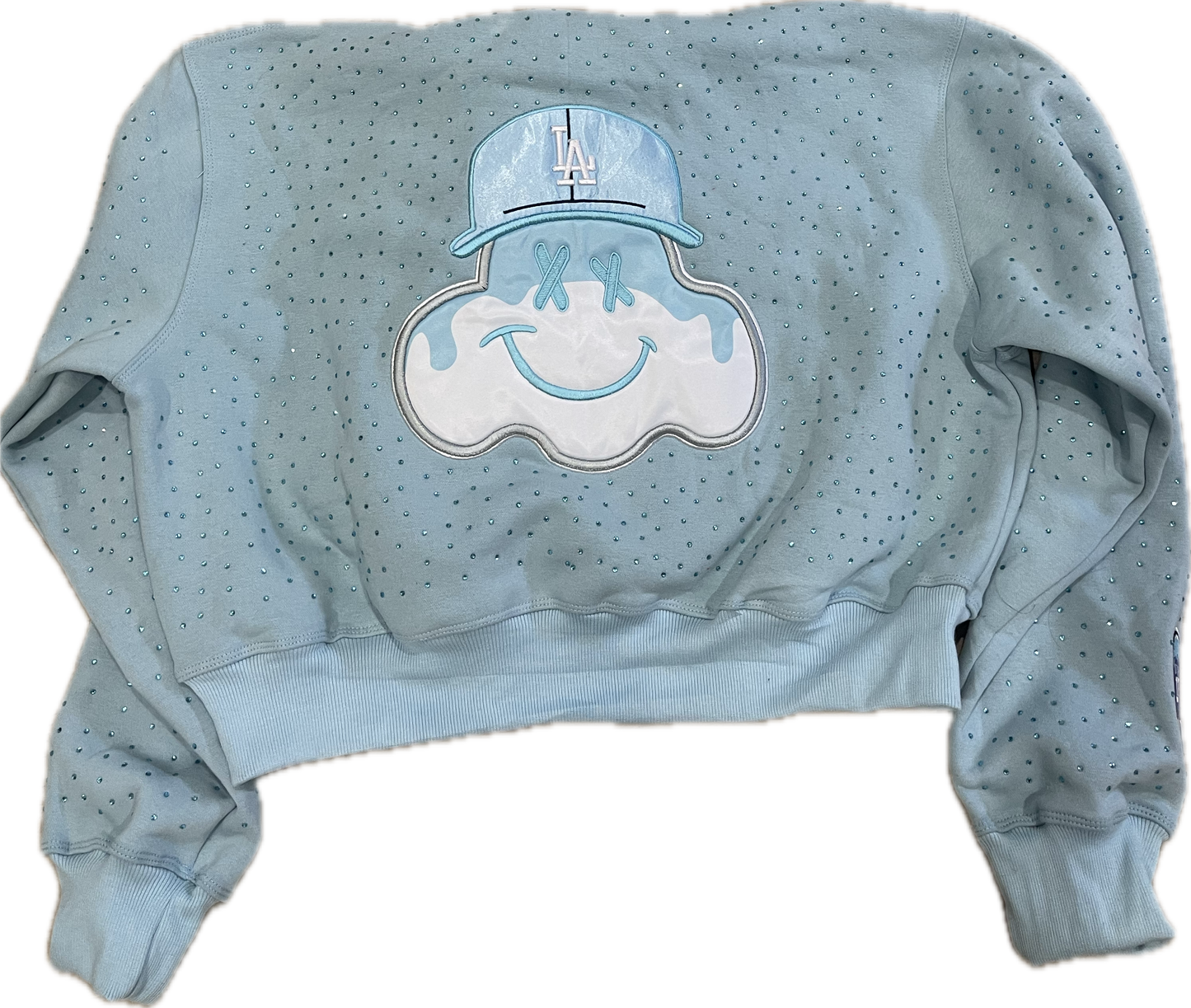Welcome To Dodgers Stadium Blinged Out Melting Crop Top Hoodie
