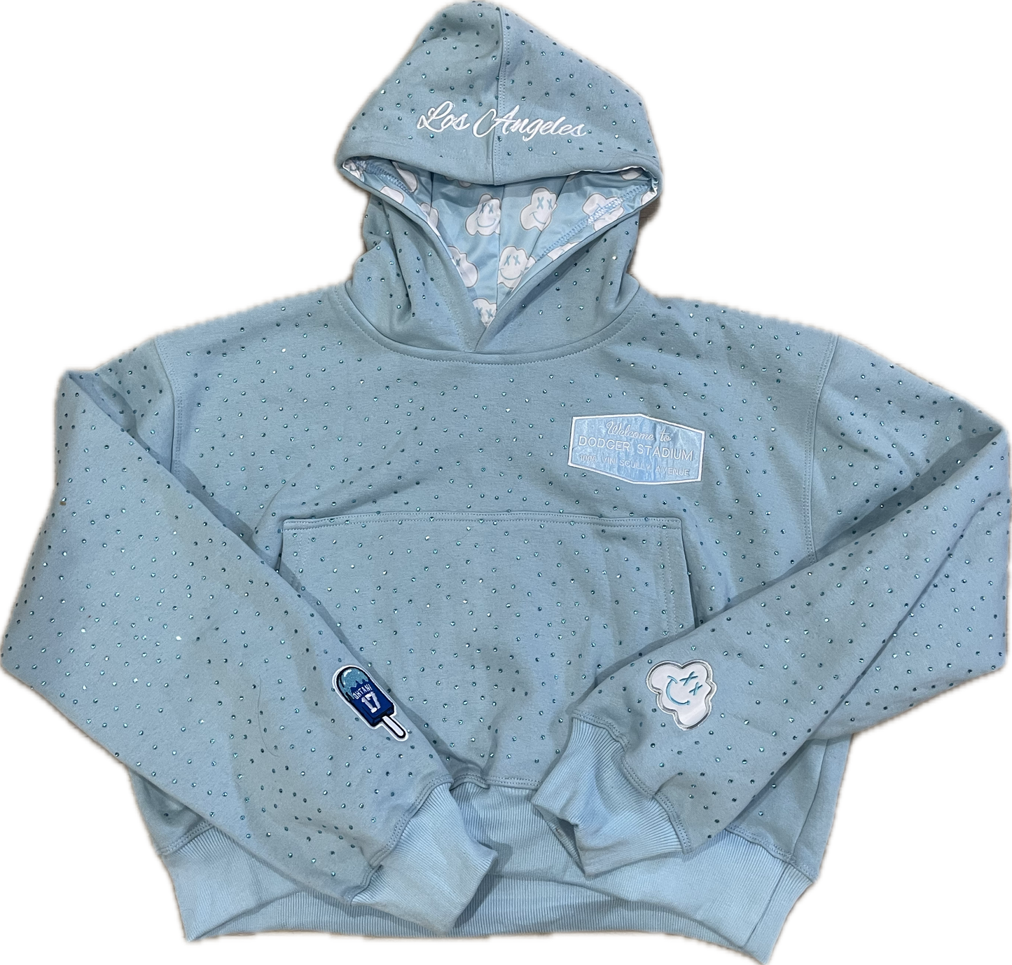 Welcome To Dodgers Stadium Blinged Out Melting Crop Top Hoodie