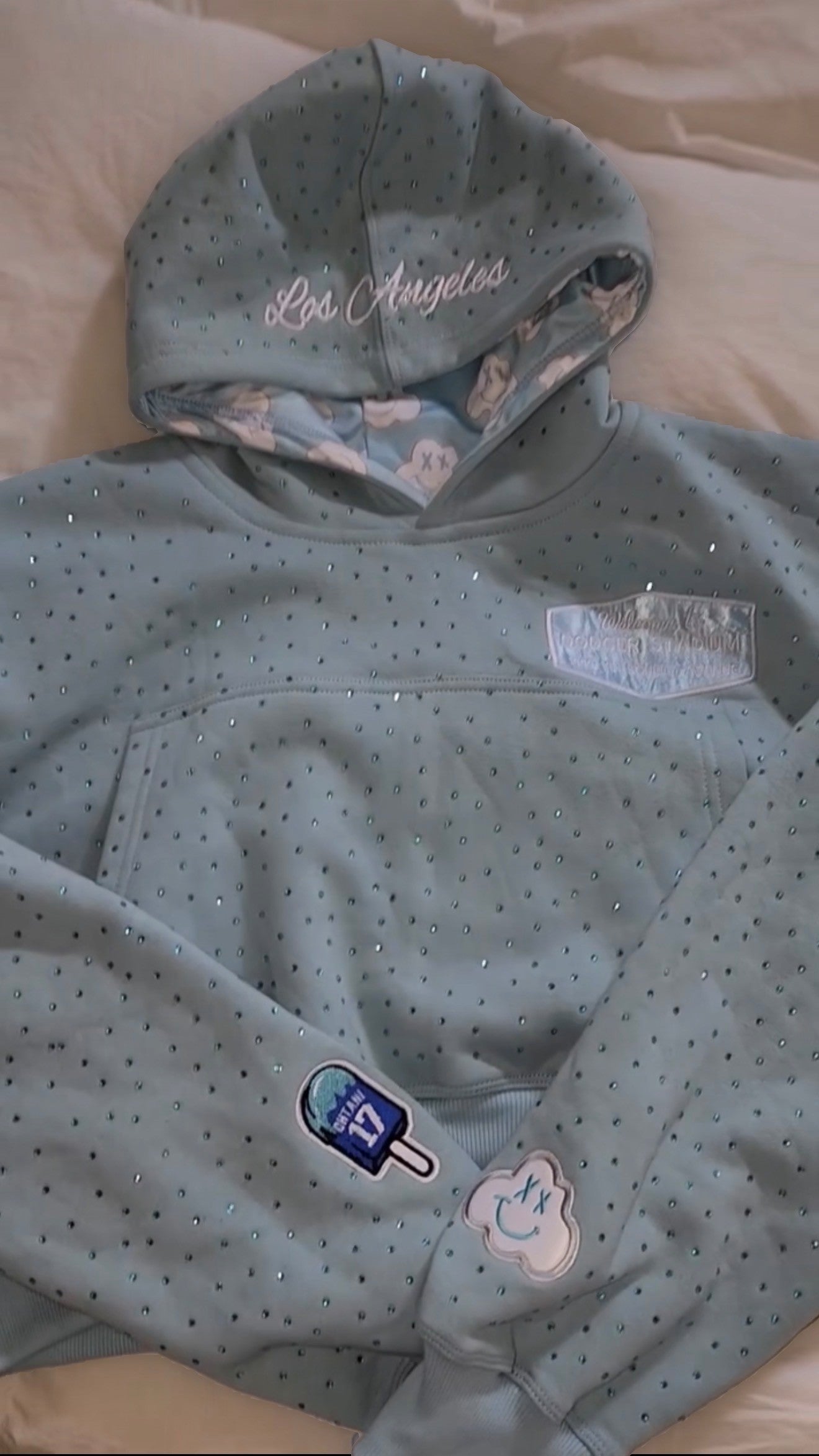 Welcome To Dodgers Stadium Blinged Out Melting Crop Top Hoodie