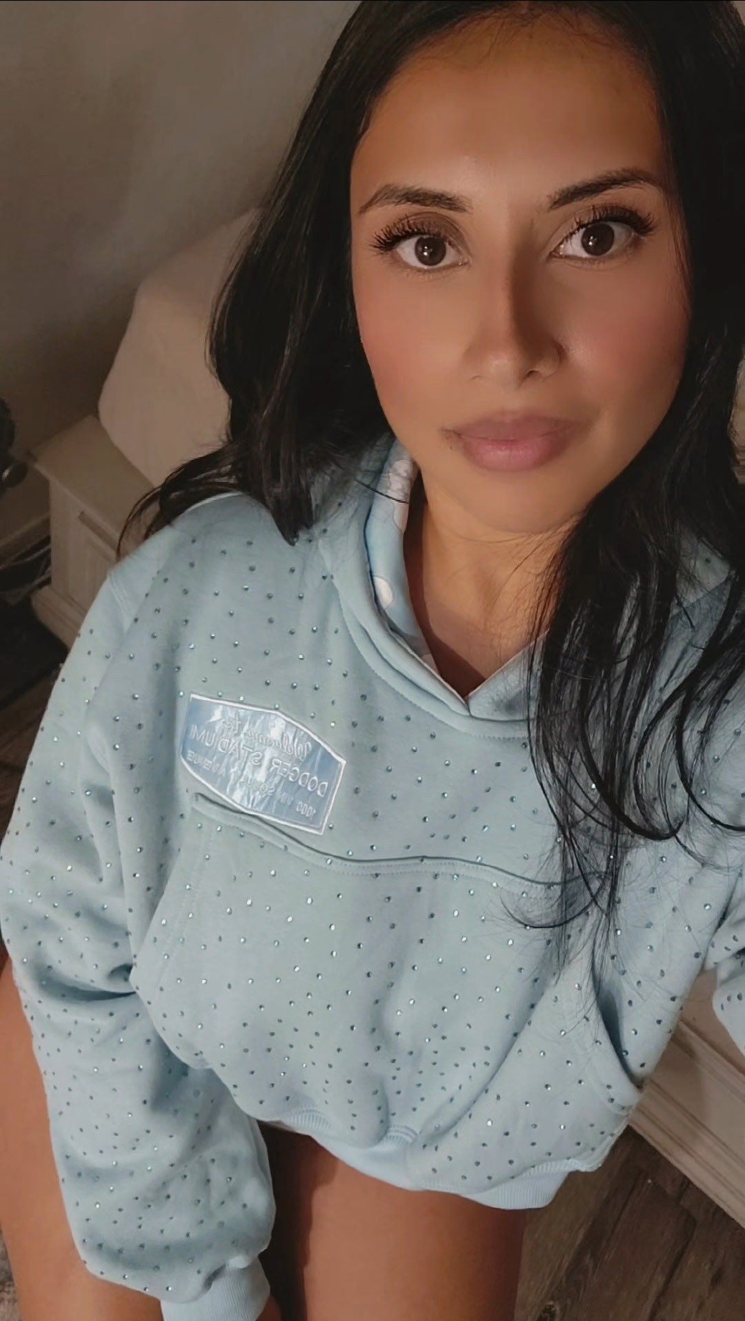 Welcome To Dodgers Stadium Blinged Out Melting Crop Top Hoodie